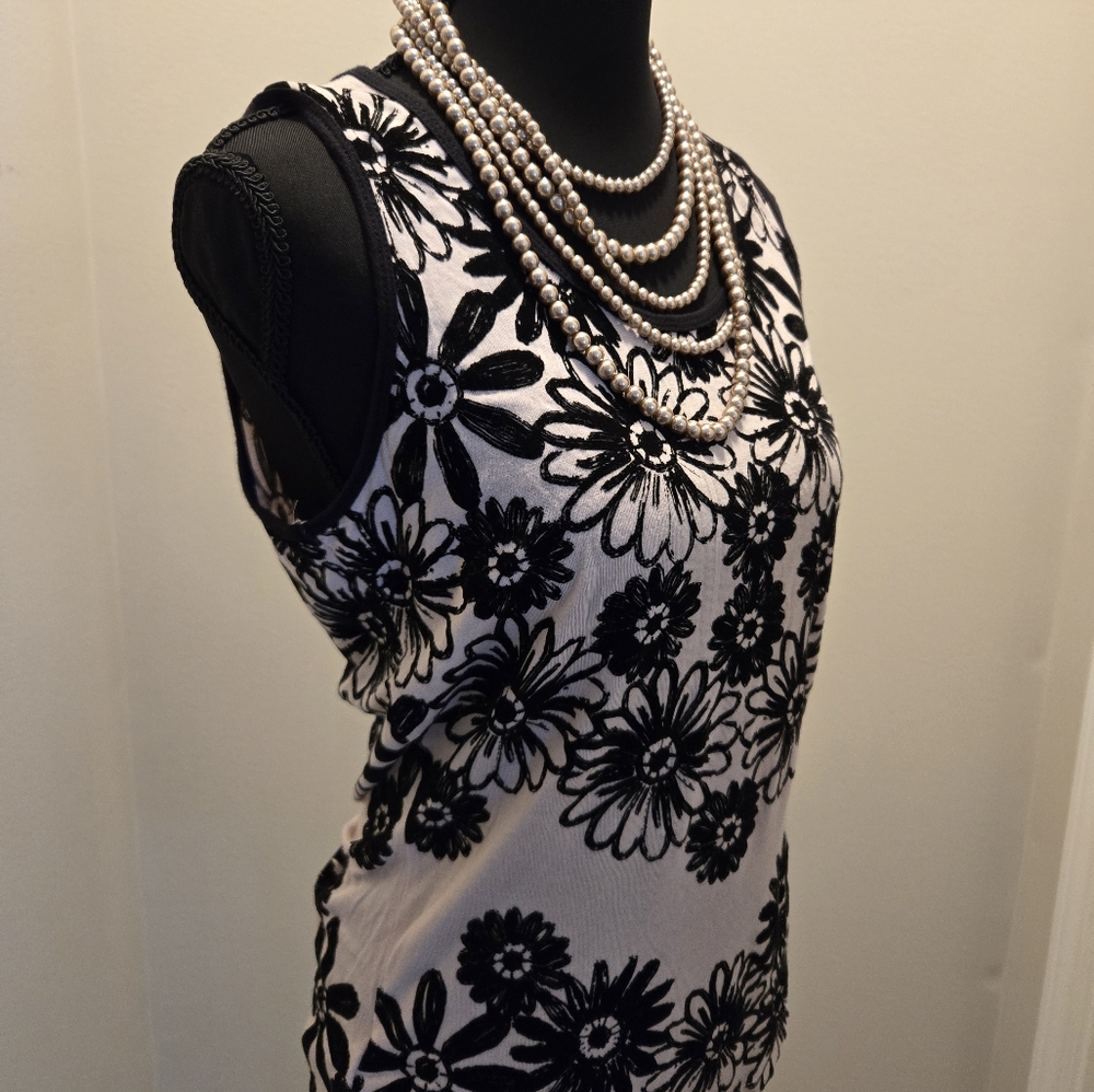 Mango Floral Black and White Sleeveless Top